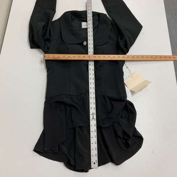 LT LanTing Bride Blazer Womens 6 Black Cascading Ruffle Front Peplum Hem Padded - Picture 8 of 15